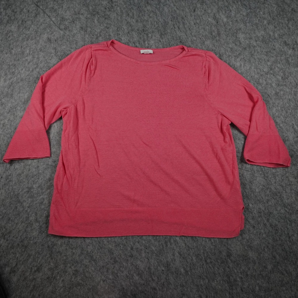 J Jill Top Womens Large Pink Linen Cotton Blend Knit 3/4 Sleeve Boat Neck Beachy